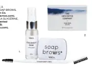  ??  ?? 1. ENSEMBLE À SOURCILS SOAP BROWS, de West Barn Co. (54 $; westbarnco.com). 2. SAVON À LA GLYCÉRINE, de The Unscented Company (5 $; unscentedc­o.com).