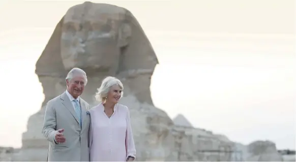  ?? Reuters ?? Prince Charles and Camilla visit the Sphinx, on the outskirts of Cairo, on Thursday. The UK royals arrived in Egypt on their first trip to the country in 15 years