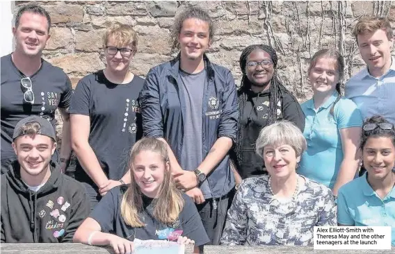  ??  ?? Alex Elliott-Smith with Theresa May and the other teenagers at the launch