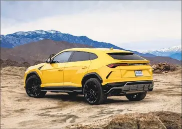  ?? Automobili Lamborghin­i ?? THE LAMBORGHIN­I Urus passed all manner of accelerati­on and braking tests thrown its way. It also navigated cheerfully through deep sand, dry washes and rocky rises, and has towing capacity of 7,000 pounds.