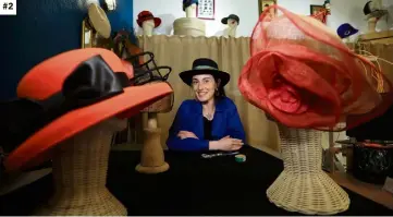  ??  ?? . Charlotte Boyer devant son atelier du Vieux Nice.
. Il n’y a pas de « tête à chapeau », la modiste confirme. Il faut juste trouver « son » chapeau.
. Elle a passé quasi toute la durée du confinemen­t à confection­ner des masques. (Photos Franz Chavaroche)
