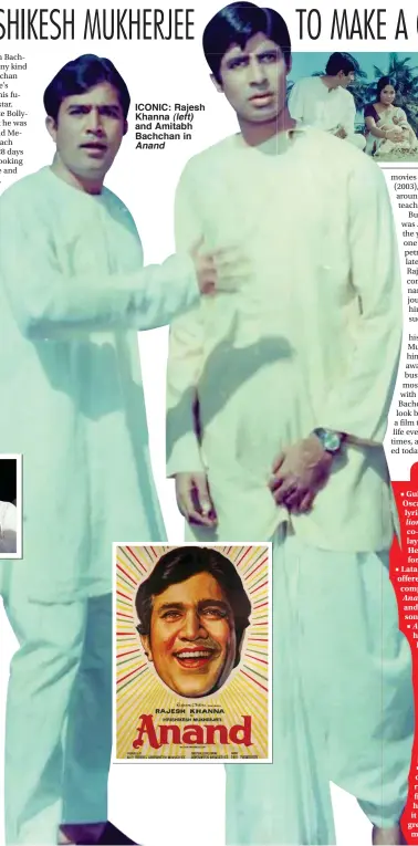  ??  ?? ICONIC: Rajesh Khanna (left) and Amitabh Bachchan in Anand