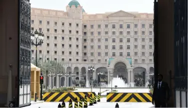  ?? — AFP ?? The main entrance of the Ritz Carlton hotel in the Saudi capital Riyadh following its reopening for business, three months after it became a holding place for princes and ministers detained in the biggest anti- graft purge of the kingdom's elite in its...