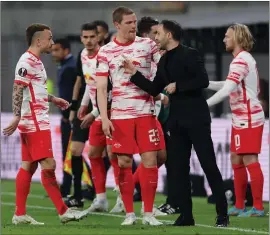 ?? ?? Domenico Tedesco doles out advice to his players during the win