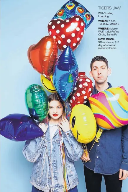  ?? COURTESY OF ROADRUNNER ?? Pennsylvan­ia-based rock band Tigers Jaw is touring in support of its fifth album, “Spin.”