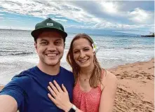  ?? Courtesy of Jared Washkowitz ?? Alexander Burckle and Elizabeth Webster of Hayward are suing a tour boat company in Hawaii after they were allegedly left in deep, choppy water before swimming to a small island.