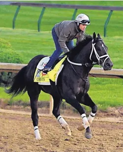  ?? GARRY JONES/ASSOCIATED PRESS ?? Exercise rider Rosie Napravnik guides Girvin during a gallop at Churchill Downs. Girvin is trained by Napravnik’s husband, Joe Sharp.