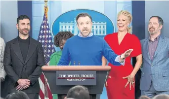  ?? ?? Jason Sudeikis and Ted Lasso cast members at the White House on Monday.