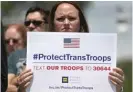  ?? JUSTIN SULLIVAN/ GETTY IMAGES ?? A protester at the U. S. Capitol on Wednesday condemns the new ban on transgende­red servicemem­bers.