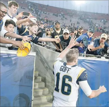  ?? Wally Skalij Los Angeles Times ?? JARED GOFF and his teammates will have the home-field advantage Saturday at the Coliseum, but only six Rams have been in the playoffs before. The Falcons lost in the Super Bowl last season.