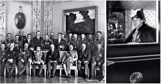  ??  ?? Pierwszy ambasador RP w Japonii Tadeusz Romer, 1937 r. Na fot. z lewej: Józef Piłsudski po otrzymaniu japońskieg­o Orderu Wschodzące­go Słońca, Zamek Królewski w Warszawie, 4 lipca 1928 r.