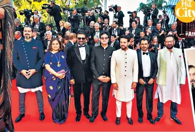  ?? PHOTOS: TWITTER ?? (L-R) Ricky Kej, Vani Tripathi Tikoo, R Madhavan, Prasoon Joshi, Anurag Thakur, Nawazuddin Siddiqui and Shekhar Kapur at the Cannes red carpet