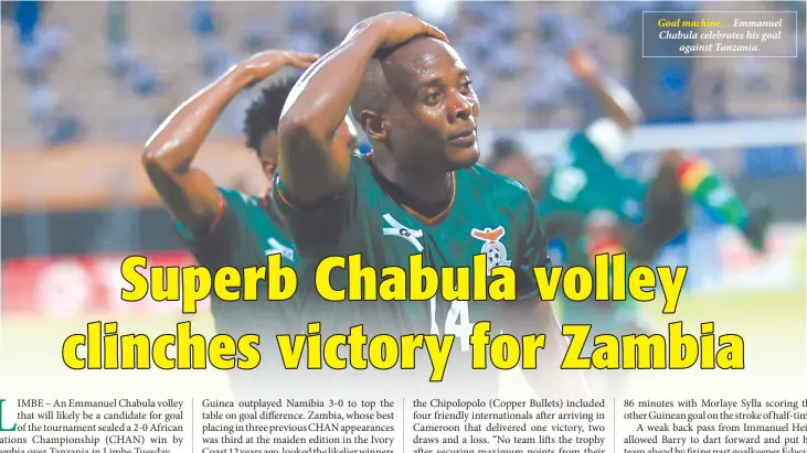  ??  ?? Goal machine… Emmanuel Chabula celebrates his goal against Tanzania.