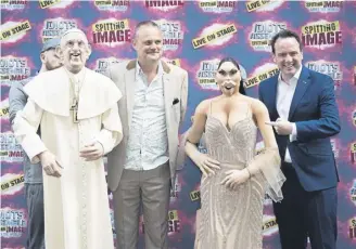  ?? PICTURE: JAMES MANNING/PA ?? Matt Forde, right, with fellow comic Al Murray, ‘the Pope’ and ‘Kim Kardashian’ last June