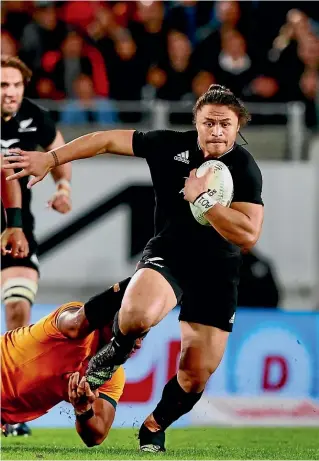  ?? RICKY WILSON/STUFF ?? All Blacks wing Caleb Clarke in full cry against Australia at Eden Park last night. Head coach Ian Foster’s side improved their season record to five wins from nine.