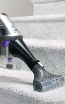  ??  ?? Hoover’s Fusion Pet Cordless Stick Vacuum boasts a compact size and easy movability. It also allows users to know how much battery life remains.