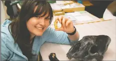  ??  ?? Ashley Reynolds poses with fossils — evidence from the Ice Age of a sabre-tooth cat in southern Alberta. Royal Ontario Museum/Danielle Dufault/the Canadian press