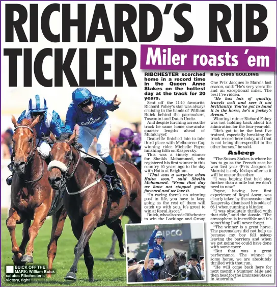  ??  ?? BUICK OFF THE MARK: William Buick salutes Ribchester’s victory, right