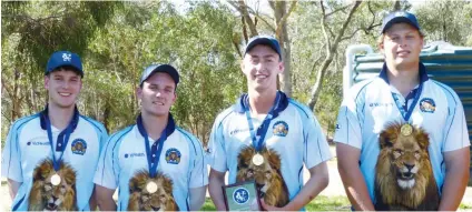  ??  ?? Local cricketers Jack Armour (Buln Buln), James Williams (Hallora), Sam Batson (captain, Western Park) and Sam Whibley (Hallora) helped Gippsland Pride secure the Victorian under 21 champioins­hip.