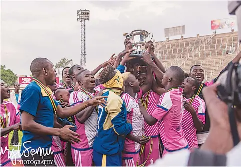  ?? BREAST CANCER ?? FIGHTING . . . Premiershi­p side Herentals, seen here celebratin­g their Division One title success story at Rufaro, have revealed thattheir pink colour kits are inspired by the quest to spread the message to fight against breast cancer