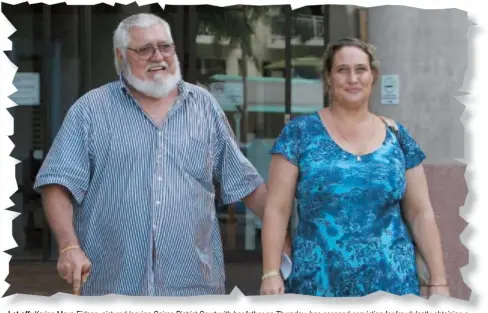  ?? Let off:
Picture: MIKE WATT ?? Karina Maya Eidson, pictured leaving Cairns District Court with her father on Thursday, has escaped conviction for fraudulent­ly obtaining a passport and Australian citizenshi­p.