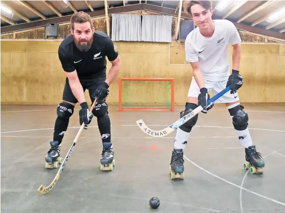  ??  ?? Whanganui athletes Dean Fitness (left) and Jimi Blinkhorne will fly the River City flag with the New Zealand Roller Hockey team at the World Roller Games in Spain next month.