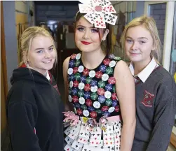  ??  ?? Zoe O’Connor, Caoimhe O’Reilly and Rebecca Campbell with their design ‘Queen of Cards’.