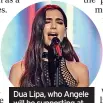  ?? ?? Dua Lipa, who Angele will be supporting at London’s 02 in May