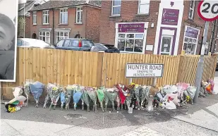 ??  ?? Tributes to Tyrese have been left at the junction of Hunter Road and Hythe Road in Willesboro­ugh