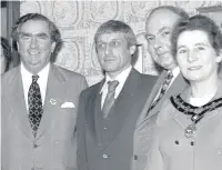  ??  ?? Arthur Davidson on becoming Accrington MP in 1966 and pictured centre when cabinet minister Denis Healey visited the town in 1978