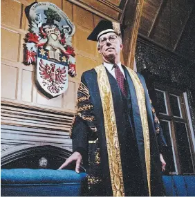  ?? MCMASTER ARCHIVES ?? John Panabaker in his chancellor robes. Panabaker graduated from McMaster with a bachelor of arts in 1950 and received the Chancellor’s Gold Medal. He obtained his masters in economics in 1954 from the university.