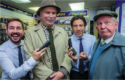 ??  ?? Cameo: Martin Compston as a phone shop assistant in Still Game with Greg Hemphill, Gianni Capaldi and Ford Kiernan