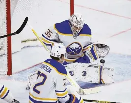  ?? KYLE ROSS/USA TODAY SPORTS ?? Sabres goalie Linus Ullmark (35) makes a save in the first period against the Flyers at Wells Fargo Center in Philadelph­ia on Sunday.