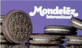  ?? Reuters/Dado Ruvic ?? Cookies for the front: Oreo biscuits in front of the logo of Mondelez Internatio­nal, which Ukraine has tagged as an ‘internatio­nal sponsor of war’ ./