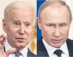  ??  ?? PATHS TO CROSS: President Joe Biden and President Vladimir Putin. Mr Biden said he expects to hold a summit with Mr Putin during a June trip to Europe.