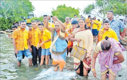  ?? Picture: FILE ?? Members of the Shree Guru Sharnagath Ramayan Mandali perform the last ritual of Ram Navami at the Suva Foreshore.