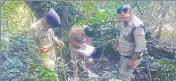  ?? HT PHOTO ?? Forest staff at the spot where the 2-year-old boy’s body was found on Saturday.