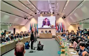  ??  ?? Russian Minister of Energy of Russia Alexander Novak (on screen) speaks at the 175th OPEC Conference on December 7, 2018 in Vienna, Austria / AFP