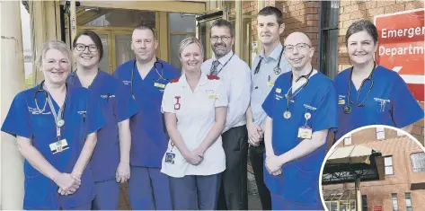  ??  ?? Scarboroug­h Hospital’s A&amp;E team look forward to a bright future: from left, Lynn Merritt, Nina Jackson, John Arnell, Kristen Gibson, David Thomas, Dr Ed Smith, Stuart Ward and Heather Lovitt . Photo: Richard Ponter 185110a Right: the current A&amp;E unit.