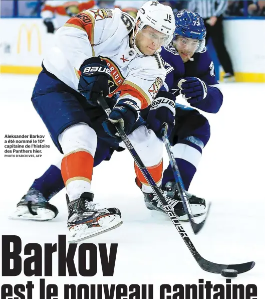  ?? PHOTO D’ARCHIVES, AFP ?? Aleksander Barkov a été nommé le 10e capitaine de l’histoire des Panthers hier.