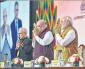  ?? PTI ?? Prime Minister Narendra Modi with home minister Amit Shah at the conference on counter-terrorism financing on Friday.