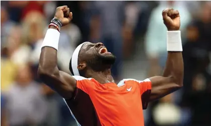  ?? Photograph: Elsa/Getty Images ?? Frances Tiafoe of the United States celebrates after defeating Andrey Rublev during their US Open quarter-final match on Wednesday afternoon in New York.