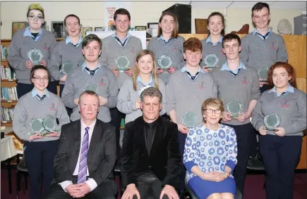  ?? Photo by Sheila Fitzgerald ?? Leaving Cert Subject Award winners pictured with Guest of honour Liam O’ Connor, Principal Mary O’ Keeffe, and Deputy Principal DJ McSweeney at the Boherbue Comprehens­ive School annual Awards Ceremony.