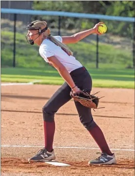  ?? Bambara Aven, @avenphoto ?? Hadley Middlebroo­ks goes into her wind-up during a game last week. Middlebroo­ks struck out 12 against Trion and followed up with an eight-strikeout performanc­e last week as the Lady Eagles continued their standout season.