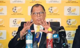  ?? /Sydney Mahlangu/BackpagePi­x ?? This is what will happen: Safa president Danny Jordaan addresses the media at Safa House in Johannesbu­rg on Wednesday.