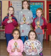  ?? John Kelliher Photo by ?? Front from left: Brennagh Mary Walsh and Heidi. Back, from left: Olivia Buckley, Kate Sheridan, Caoimhe Fitzgerald with their big awards on Friday.