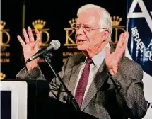  ?? Tara Todras-Whitehill/Associated Press file photo ?? Former President Jimmy Carter delivers a speech during a meeting held by the Israeli Council of Foreign Relations in Jerusalem on April 21, 2008.