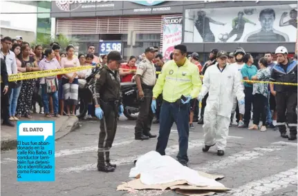  ??  ?? TRAGEDIA. El cuerpo de Arnulfo Rodríguez quedó debajo de las llantas de un bus de servicio urbano.