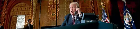  ?? AP ?? American President Donald Trump talks with troops via teleconfer­ence from his Mar-a-lago estate in Palm Beach, Florida.