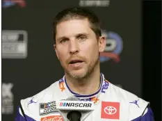  ?? (AP/Chris O’Meara) ?? After NASCAR said Denny Hamlin jumped the overtime restart at Richmond Raceway last Sunday, Hamlin said he thought Martin Truex Jr., to his outside, was going faster, so he was protecting his advantage.